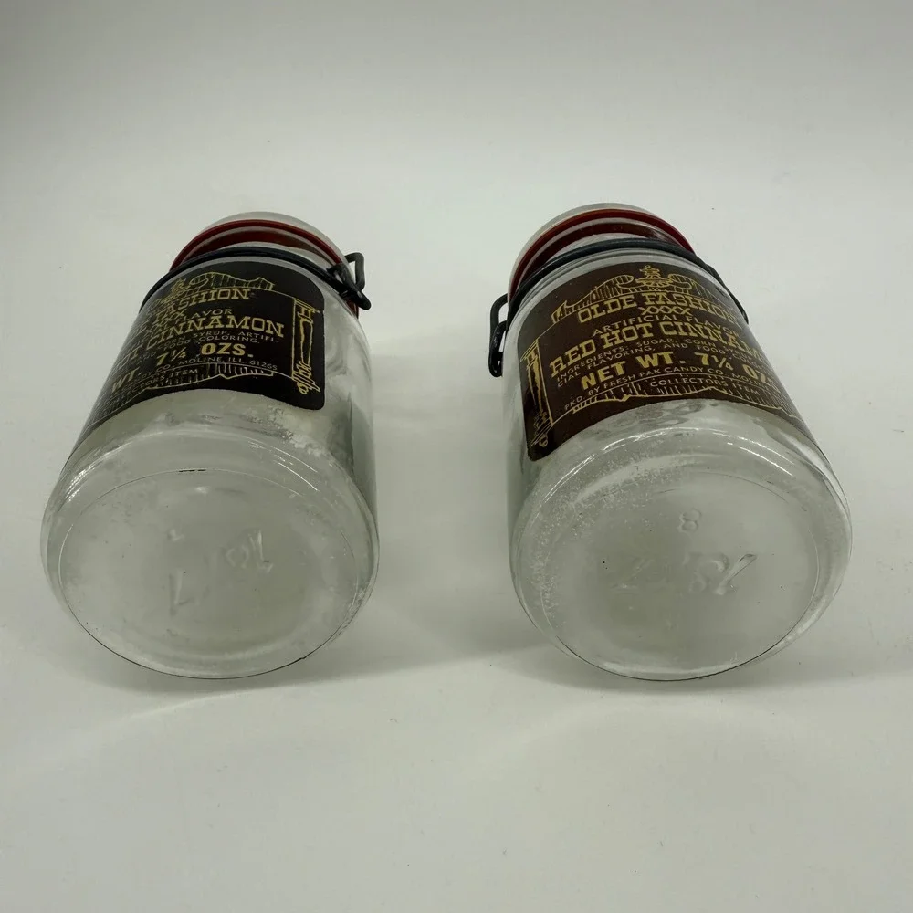 Vintage Olde Fashion Red Hot Cinnamon Candy Jars Lot of 2 Apothecary Style